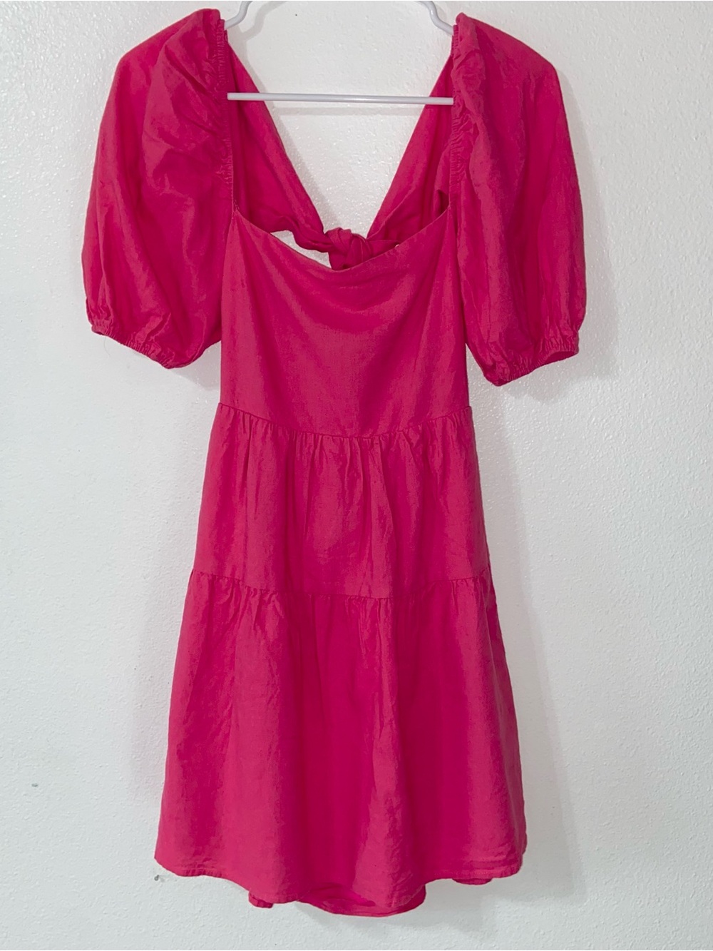Coquette Brunch Bachelorette Barbiecore Fuchsia Pink Puff Sleeve Mid Dress M